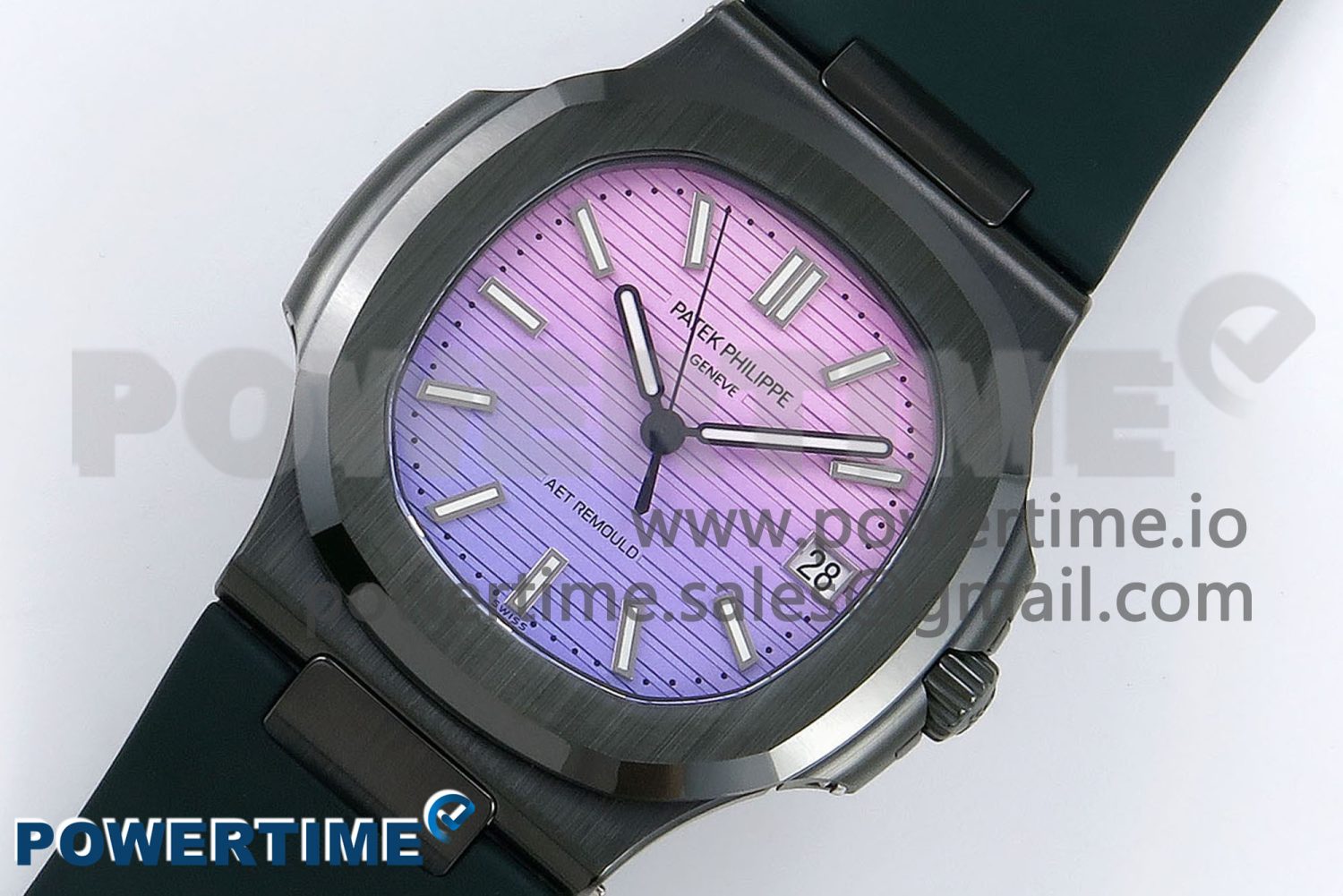AET Nautilus 5711 Green Ceramic AMGF Best Edition Purple/Pink Dial on Green Rubber Strap MIYOTA 9015 - Image 2