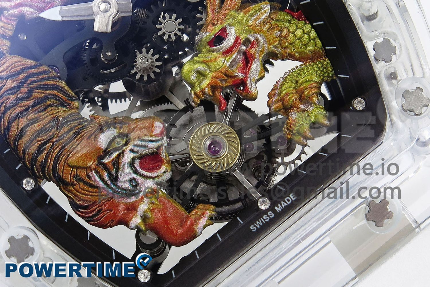 RM51 Transparent Tourbillon RMF Best Edition Tiger/Dragon Dial on White Rubber Strap - Image 5