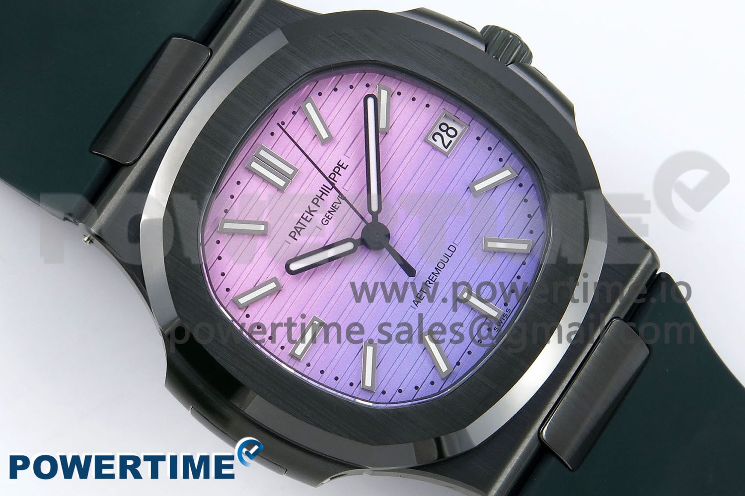 AET Nautilus 5711 Green Ceramic AMGF Best Edition Purple/Pink Dial on Green Rubber Strap MIYOTA 9015 - Image 3