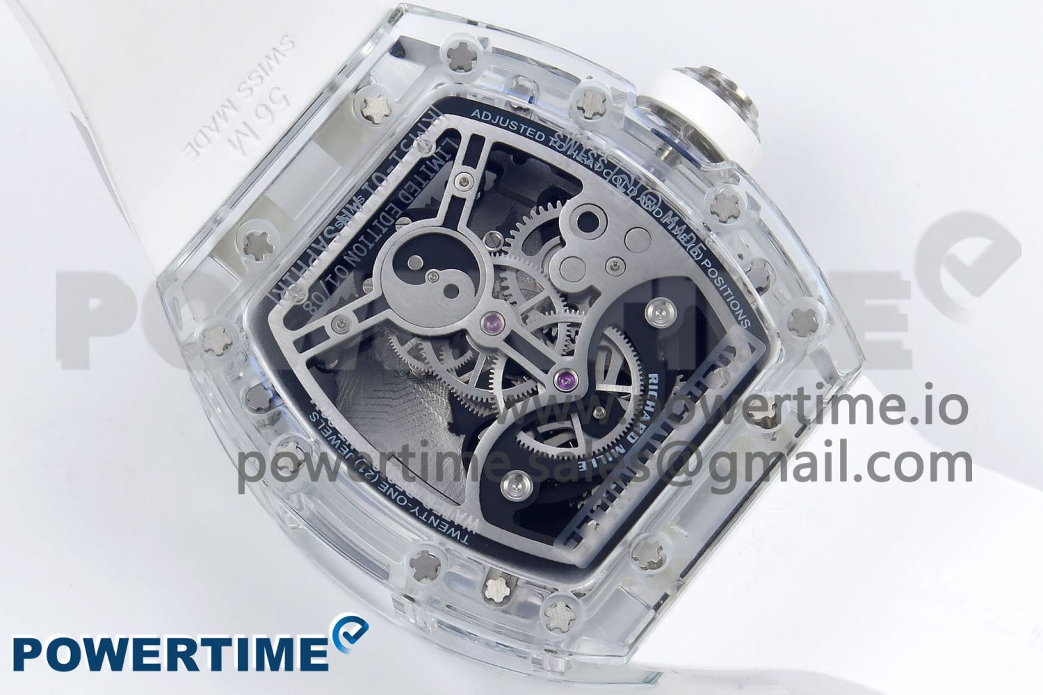 RM51 Transparent Tourbillon RMF Best Edition RG Tiger/Dragon Dial on White Rubber Strap - Image 8