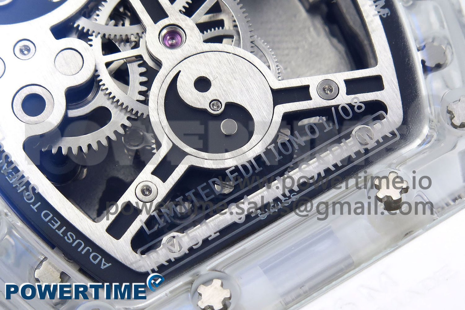 RM51 Transparent Tourbillon RMF Best Edition RG Tiger/Dragon Dial on White Rubber Strap - Image 10