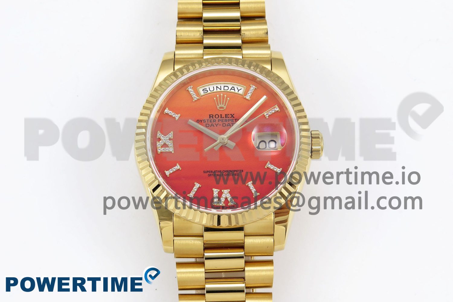 Day Date 36 YG TWSF Best Edition Orange/Red Roman Diamonds Dial on YG Bracelet A2836 - Image 1