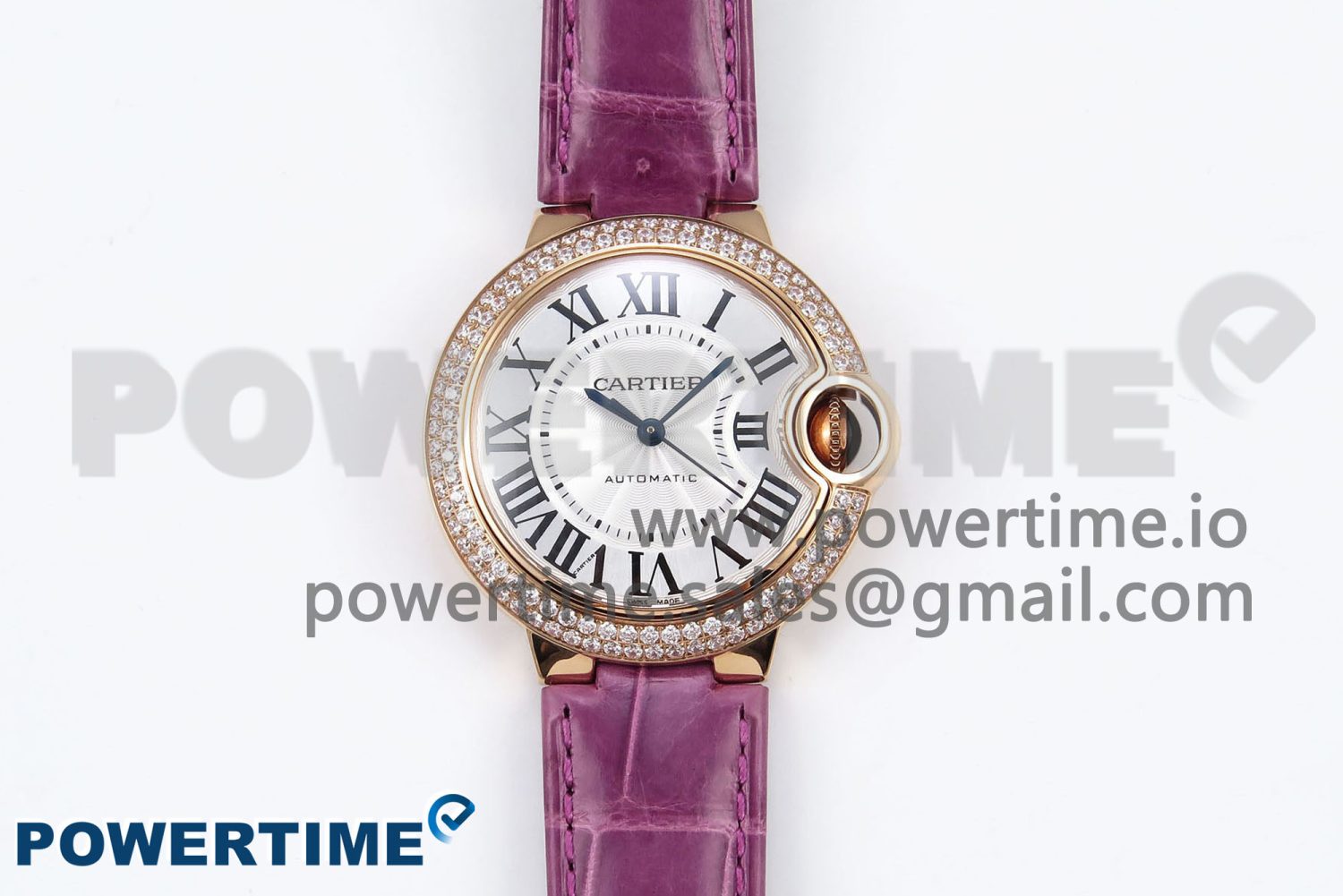 Ballon Bleu 33mm RG AF 1:1 Best Edition Silver Dial Diamonds Bezel on Purple Leather Strap SEIKO NH05A - Image 1
