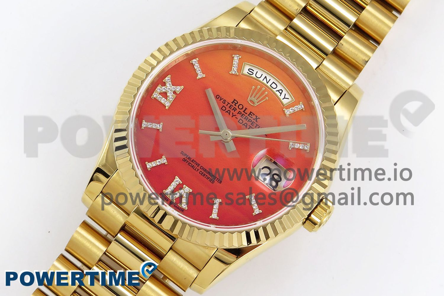 Day Date 36 YG TWSF Best Edition Orange/Red Roman Diamonds Dial on YG Bracelet A2836 - Image 2