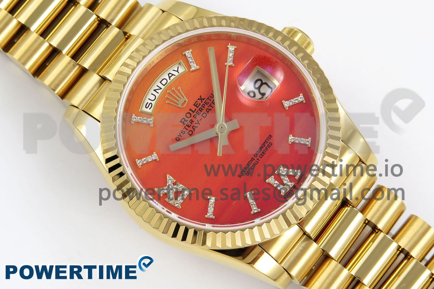 Day Date 36 YG TWSF Best Edition Orange/Red Roman Diamonds Dial on YG Bracelet A2836 - Image 3