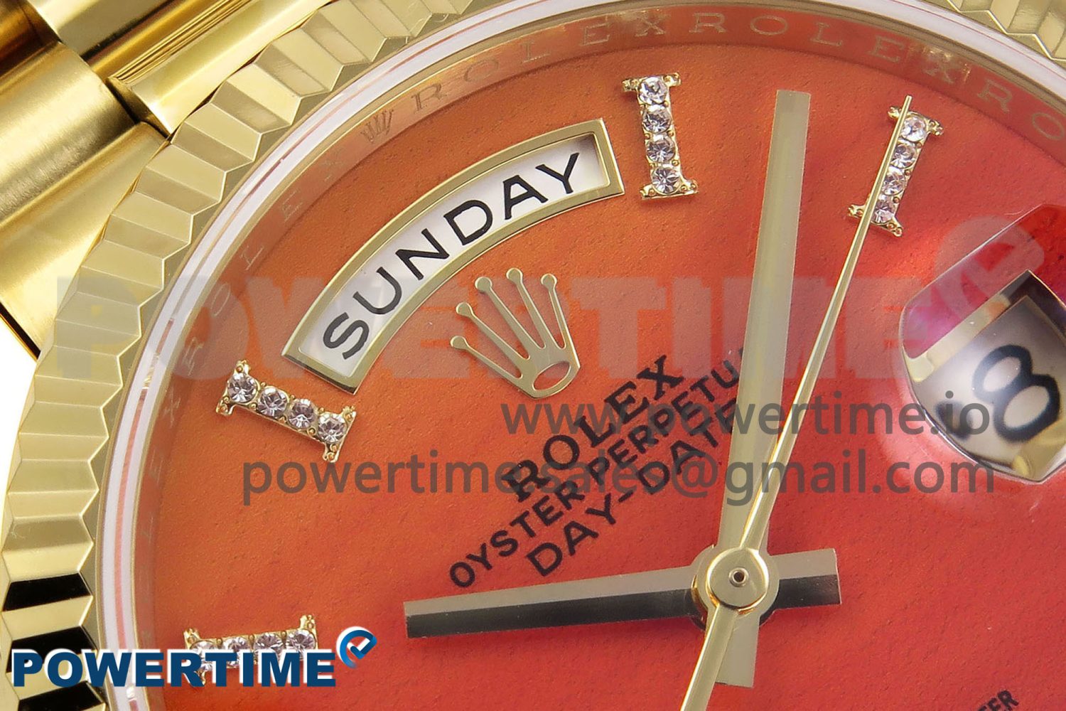 Day Date 36 YG TWSF Best Edition Orange/Red Roman Diamonds Dial on YG Bracelet A2836 - Image 4