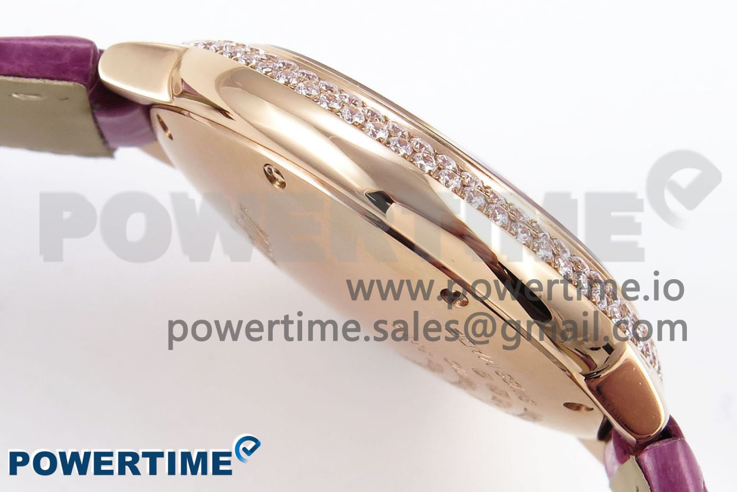 Ballon Bleu 33mm RG AF 1:1 Best Edition Silver Dial Diamonds Bezel on Purple Leather Strap SEIKO NH05A - Image 7