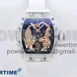 RM51 Transparent Tourbillon RMF Best Edition RG Tiger/Dragon Dial on White Rubber Strap