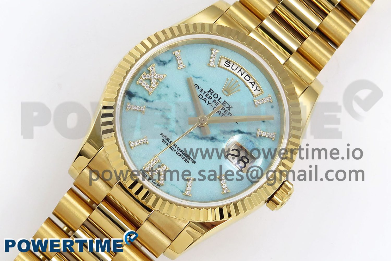 Day Date 36 YG TWSF Best Edition Blue Roman Diamonds Dial on YG Bracelet A2836 - Image 2