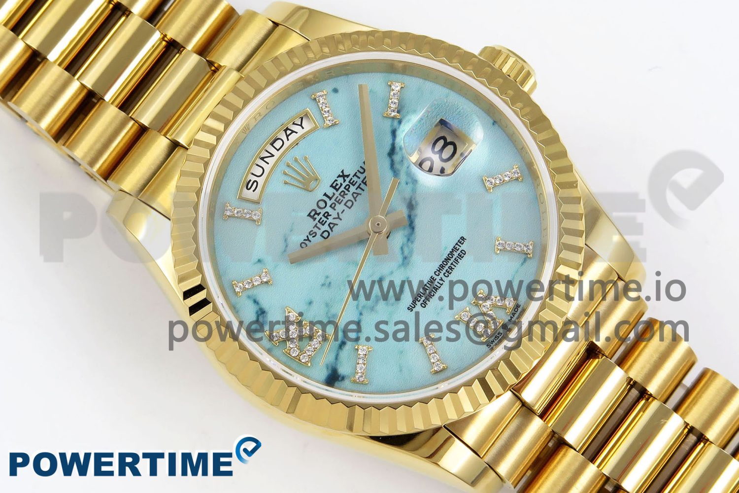 Day Date 36 YG TWSF Best Edition Blue Roman Diamonds Dial on YG Bracelet A2836 - Image 3