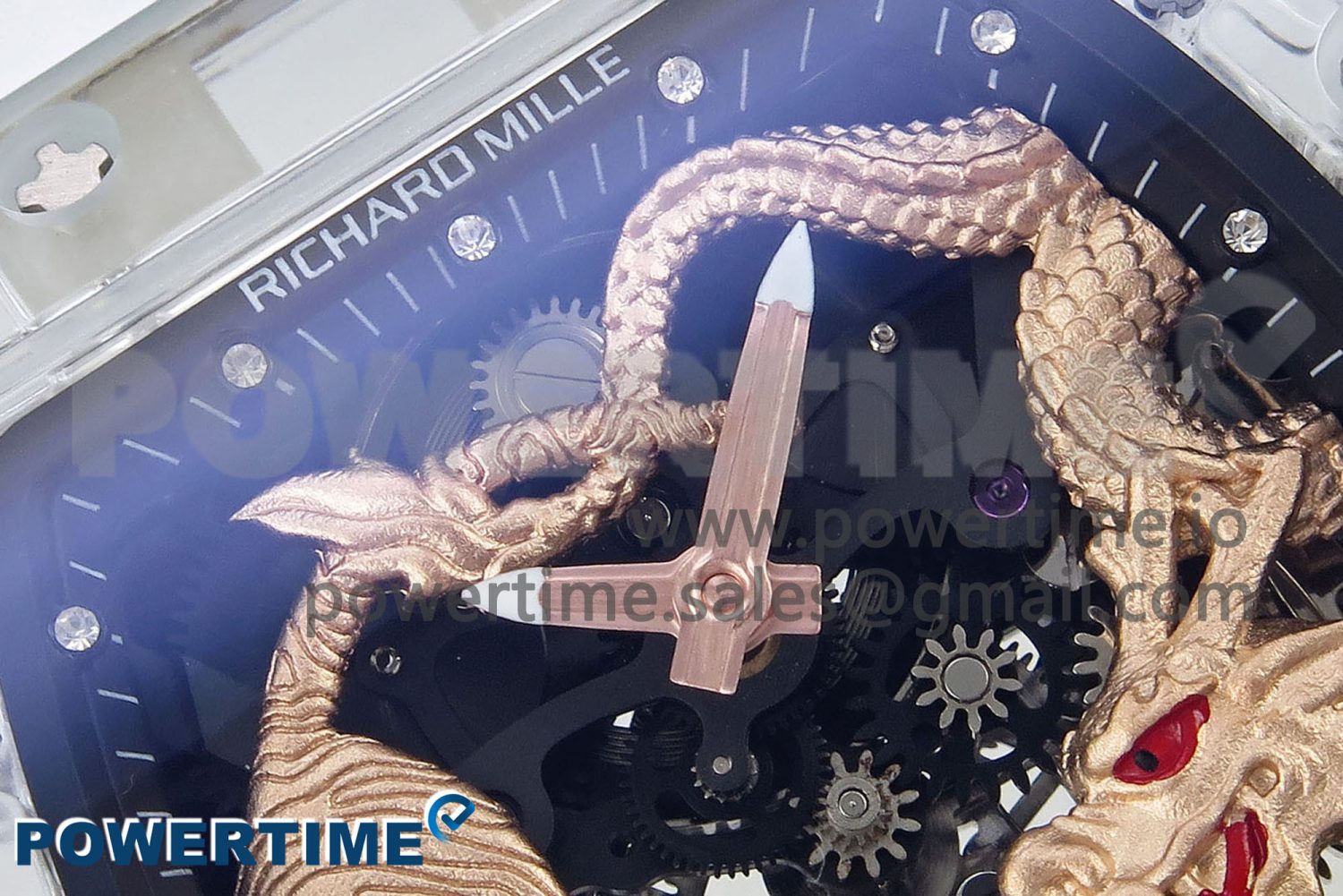 RM51 Transparent Tourbillon RMF Best Edition RG Tiger/Dragon Dial on White Rubber Strap - Image 4