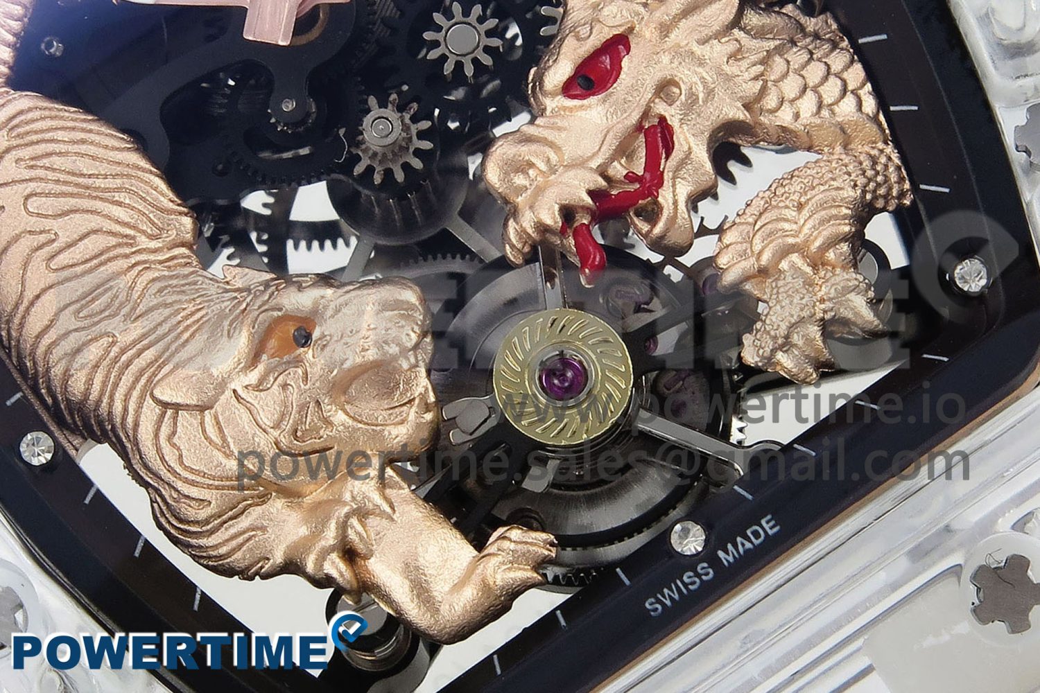 RM51 Transparent Tourbillon RMF Best Edition RG Tiger/Dragon Dial on White Rubber Strap - Image 5