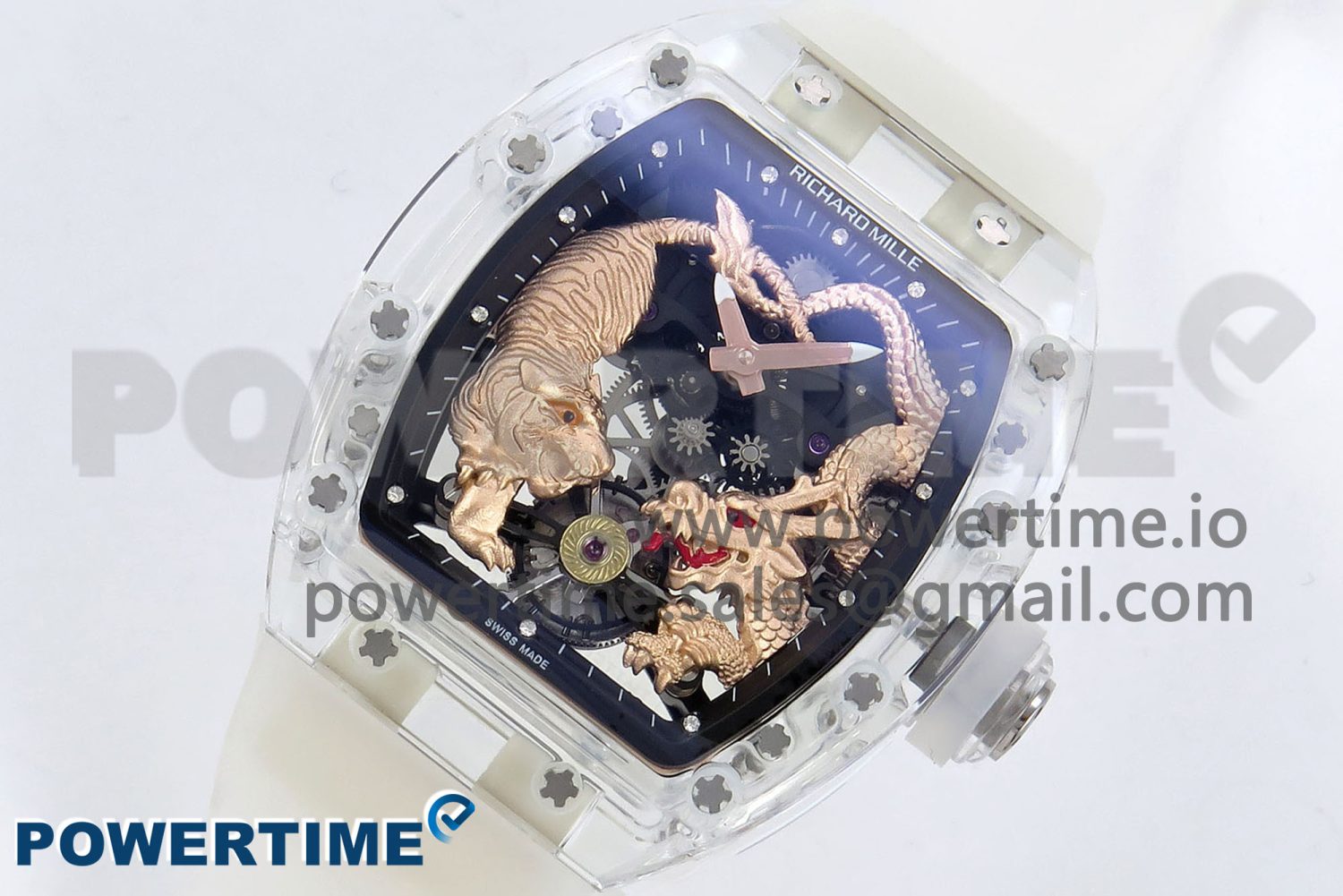 RM51 Transparent Tourbillon RMF Best Edition RG Tiger/Dragon Dial on Transparent Rubber Strap - Image 2