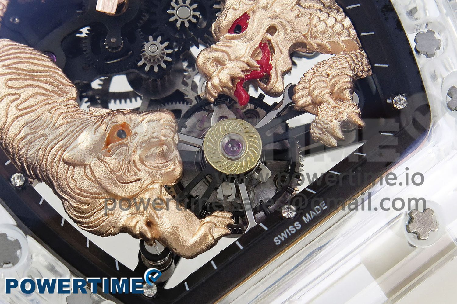 RM51 Transparent Tourbillon RMF Best Edition RG Tiger/Dragon Dial on Transparent Rubber Strap - Image 5