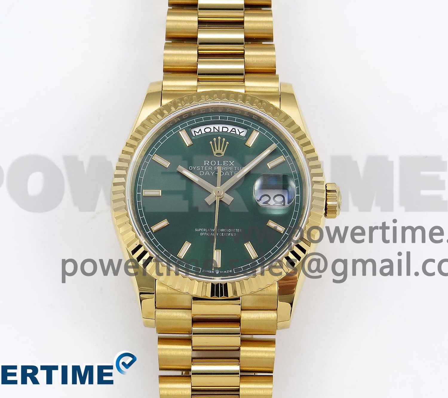 Day Date 36 YG TWSF Best Edition Green Dial on YG Bracelet A2836