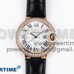 Ballon Bleu 33mm RG AF 1:1 Best Edition Silver Dial Diamonds Bezel on Black Leather Strap SEIKO NH05A