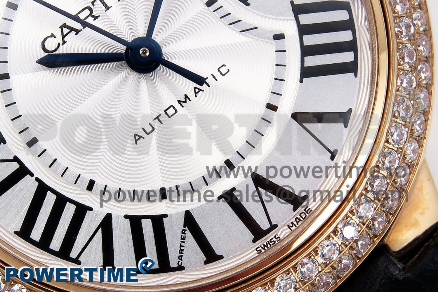 Ballon Bleu 33mm RG AF 1:1 Best Edition Silver Dial Diamonds Bezel on Black Leather Strap SEIKO NH05A - Image 5