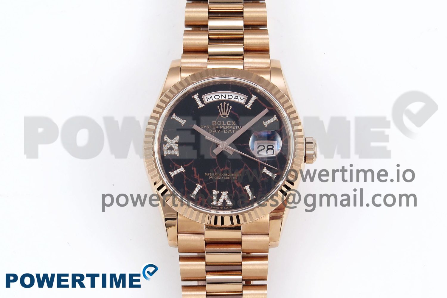 Day Date 36 RG TWSF Best Edition Black Roman Diamonds Dial on RG Bracelet A2836 - Image 1