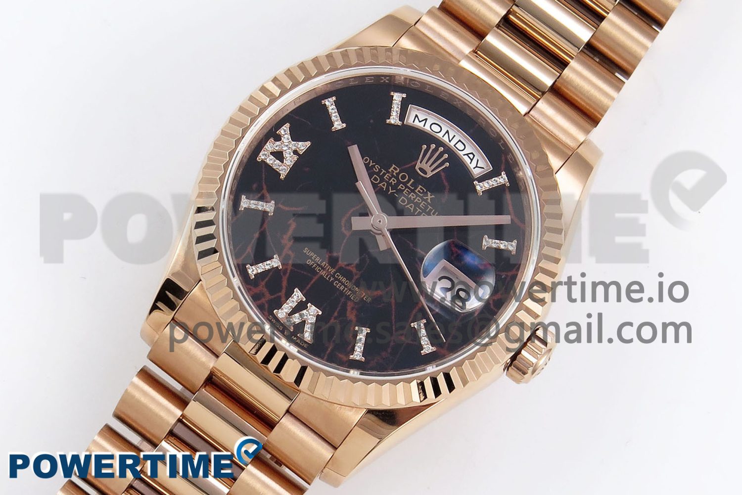 Day Date 36 RG TWSF Best Edition Black Roman Diamonds Dial on RG Bracelet A2836 - Image 2