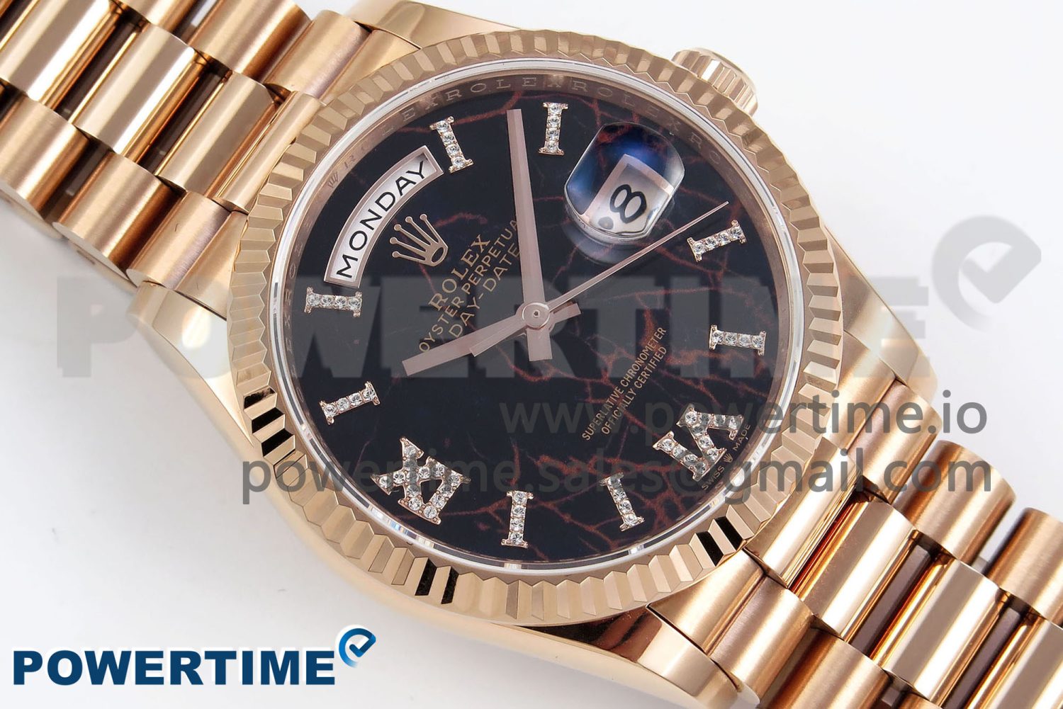 Day Date 36 RG TWSF Best Edition Black Roman Diamonds Dial on RG Bracelet A2836 - Image 3