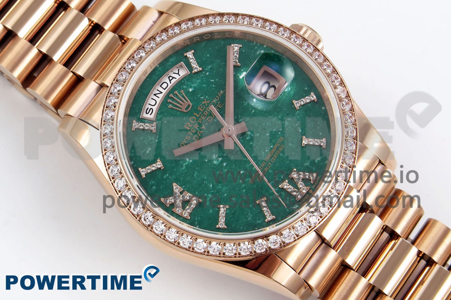 Day Date 36 RG TWSF Best Edition Green Roman Diamonds Dial Diamonds Bezel on RG Bracelet A2836 - Image 3
