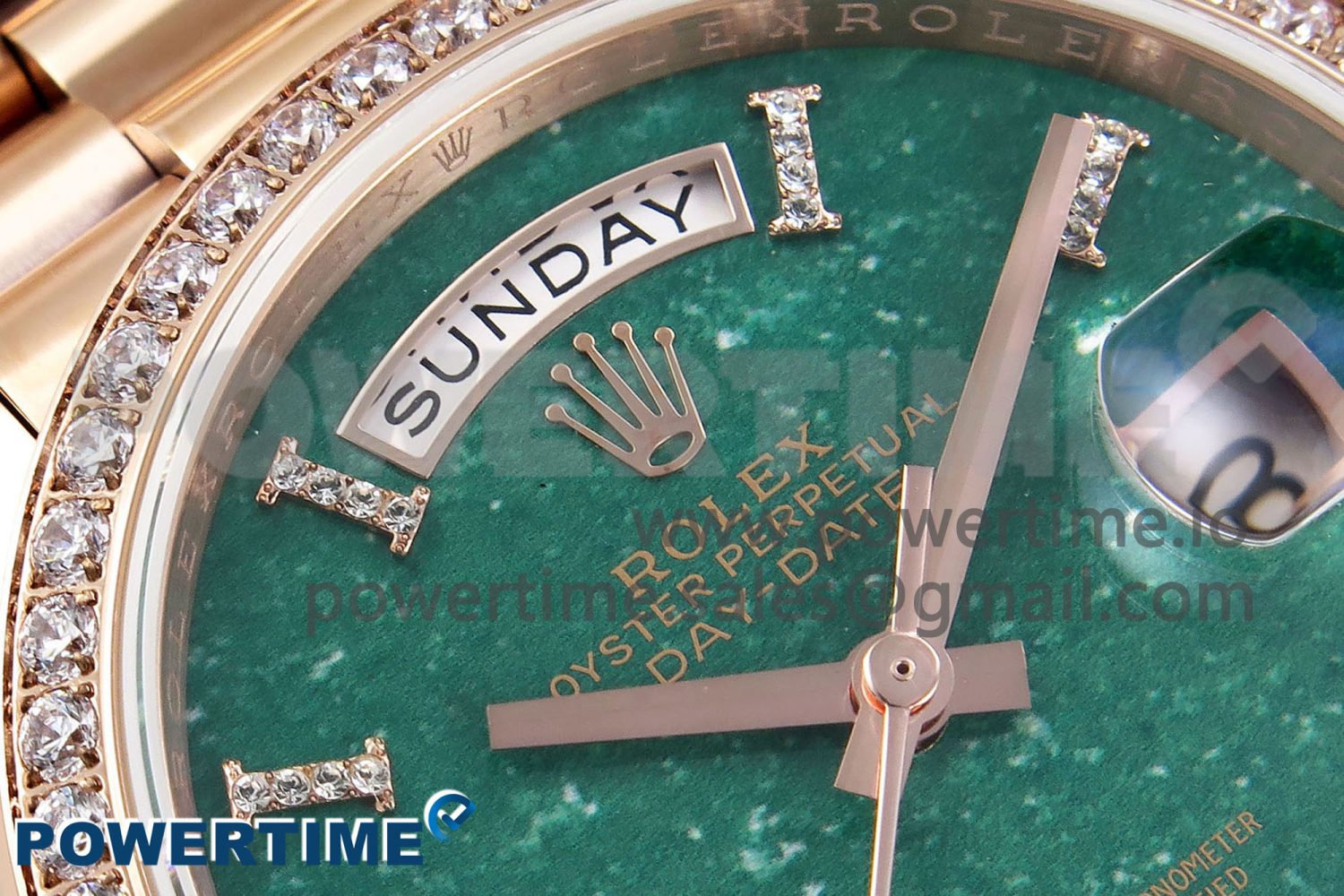 Day Date 36 RG TWSF Best Edition Green Roman Diamonds Dial Diamonds Bezel on RG Bracelet A2836 - Image 4