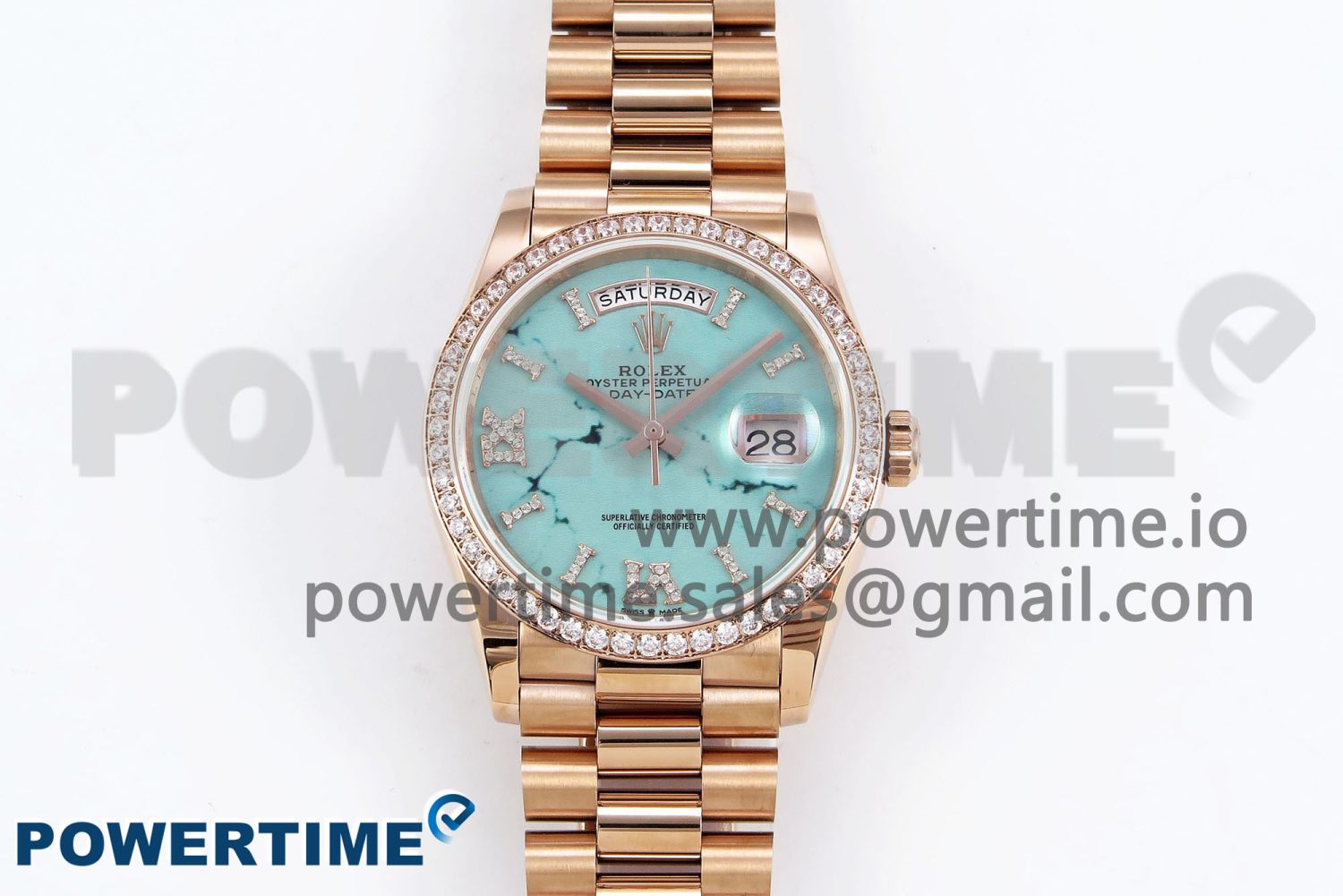 Day Date 36 RG TWSF Best Edition Blue Roman Diamonds Dial Diamonds Bezel on RG Bracelet A2836 - Image 1