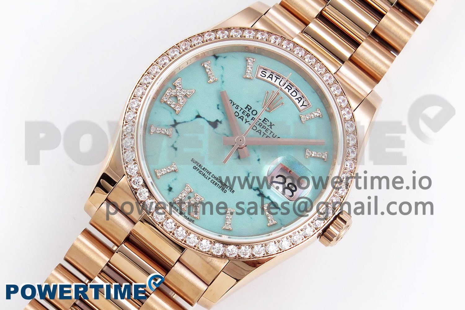 Day Date 36 RG TWSF Best Edition Blue Roman Diamonds Dial Diamonds Bezel on RG Bracelet A2836 - Image 2
