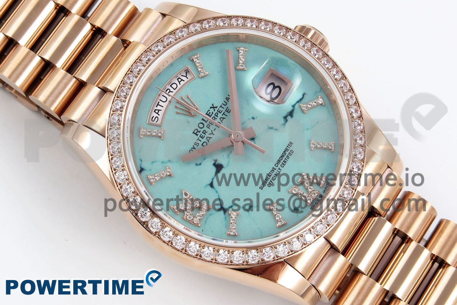 Day Date 36 RG TWSF Best Edition Blue Roman Diamonds Dial Diamonds Bezel on RG Bracelet A2836 - Image 3