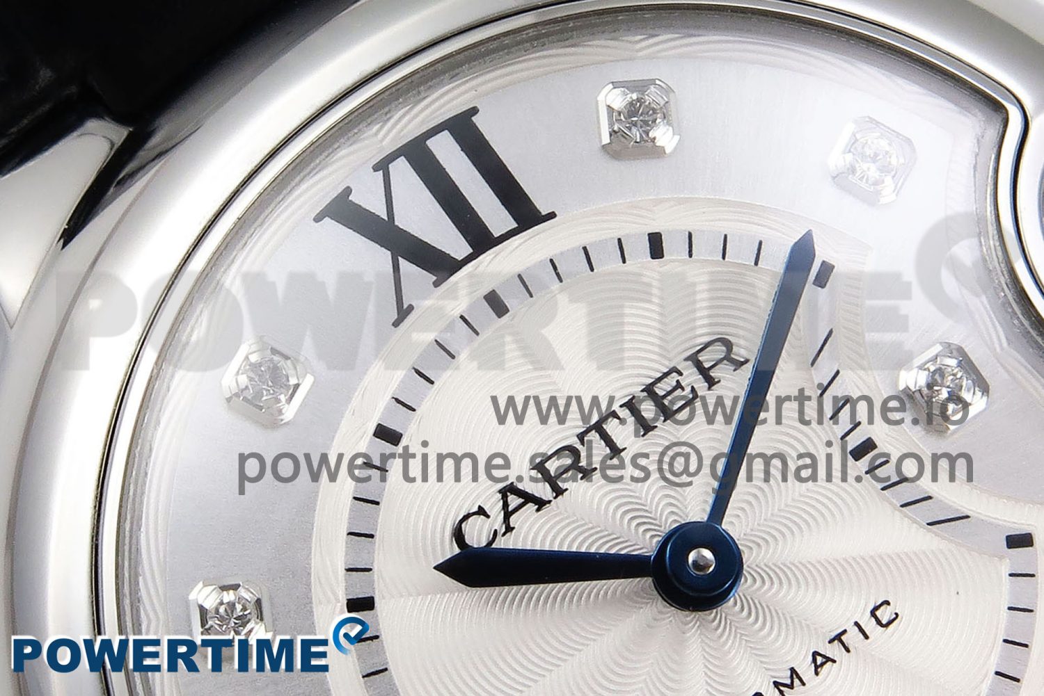 Ballon Bleu 33mm SS AF 1:1 Best Edition Silver Diamonds Dial on Black Leather Strap SEIKO NH05A - Image 4
