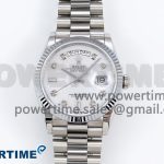 Day Date 36 SS TWSF Best Edition White Diamonds Dial on SS Bracelet A2836