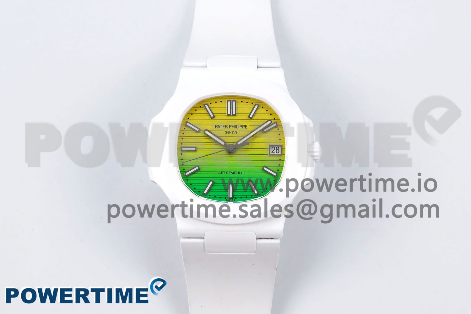 AET Nautilus 5711 White Ceramic AMGF Best Edition Yellow/Green Dial on White Rubber Strap MIYOTA 9015 - Image 1