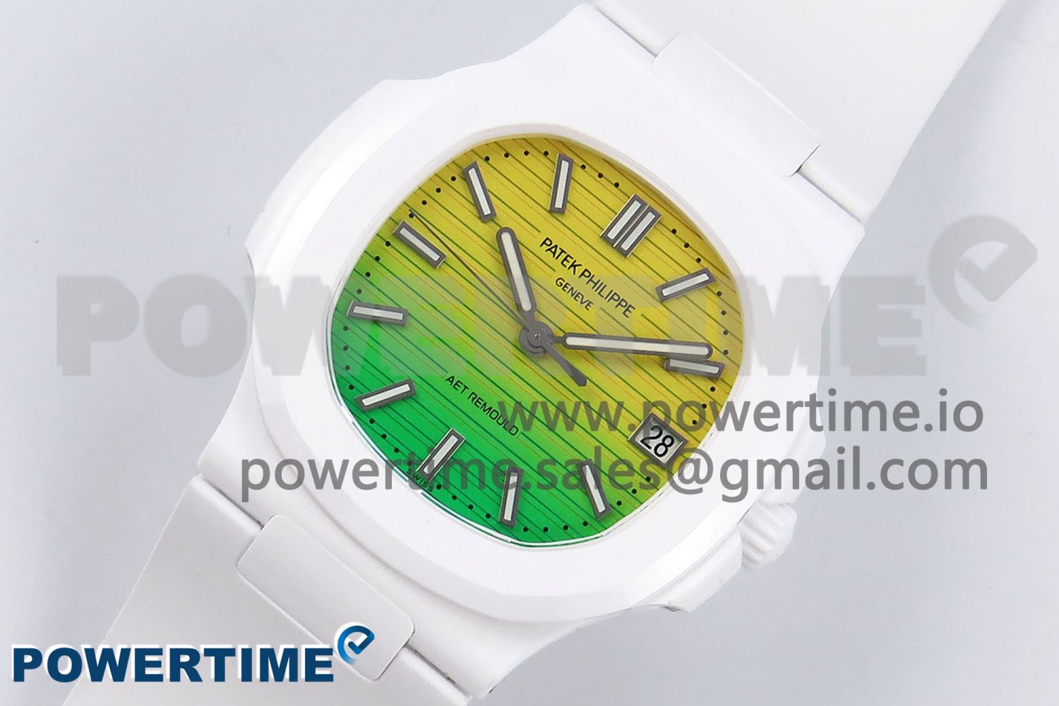 AET Nautilus 5711 White Ceramic AMGF Best Edition Yellow/Green Dial on White Rubber Strap MIYOTA 9015 - Image 2