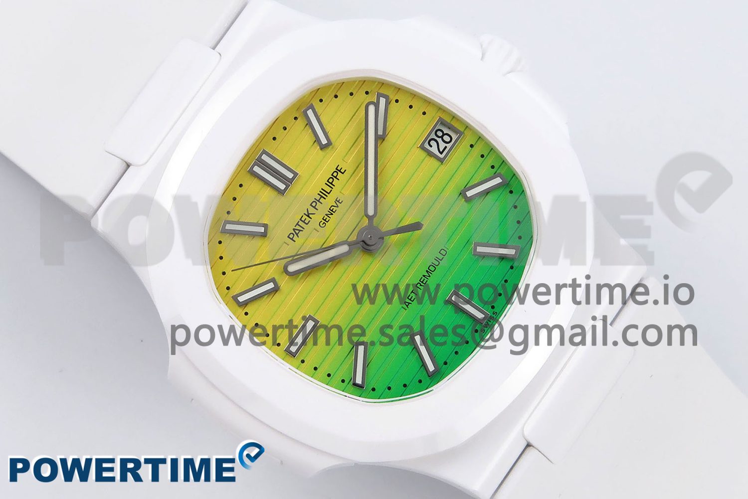 AET Nautilus 5711 White Ceramic AMGF Best Edition Yellow/Green Dial on White Rubber Strap MIYOTA 9015 - Image 3
