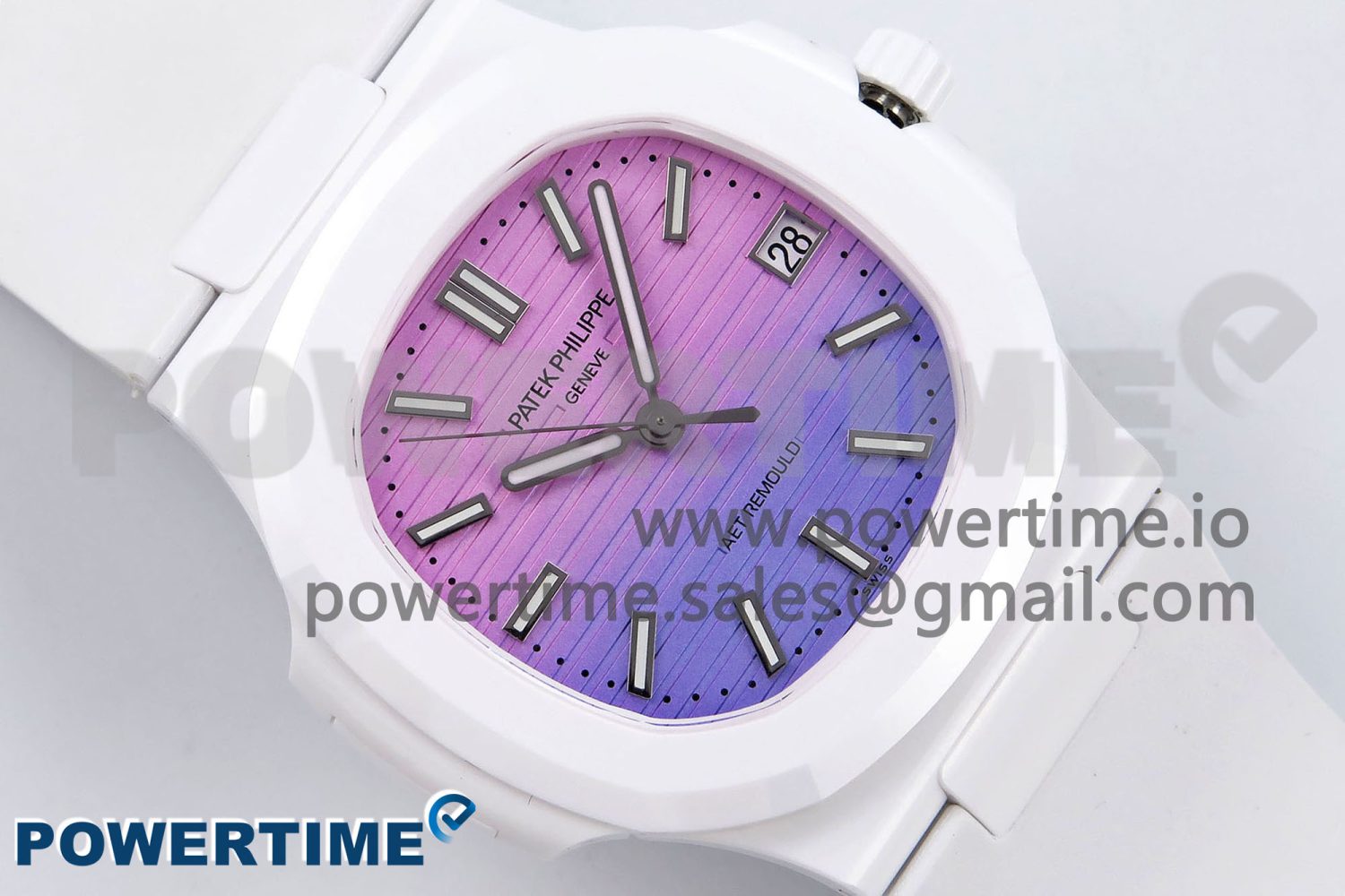AET Nautilus 5711 White Ceramic AMGF Best Edition Purple/Pink Dial on White Rubber Strap MIYOTA 9015 - Image 3