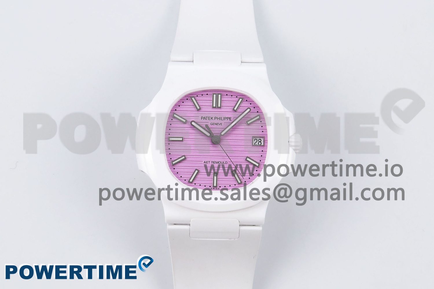AET Nautilus 5711 White Ceramic AMGF Best Edition Pink Dial on White Rubber Strap MIYOTA 9015 - Image 1