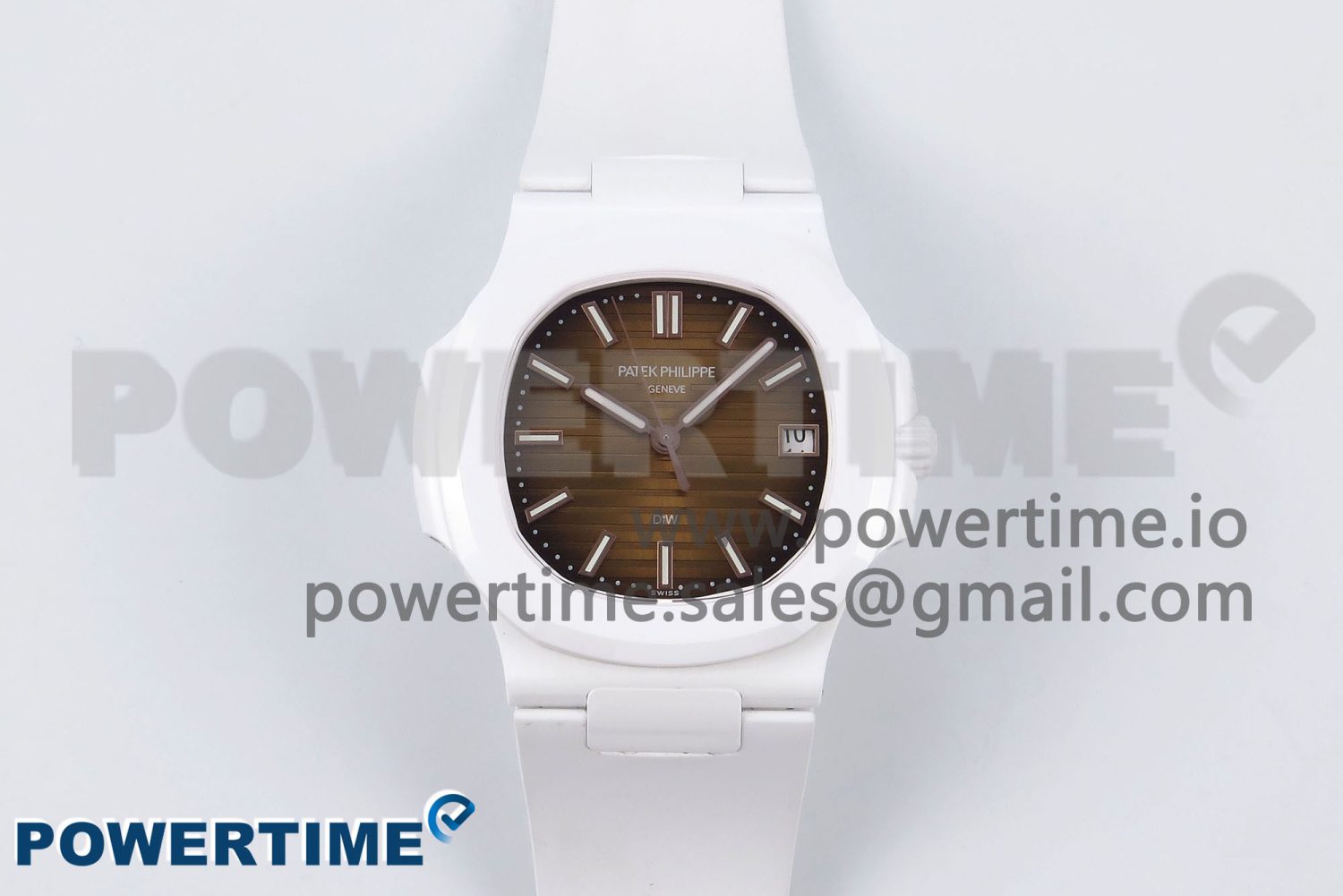 AET Nautilus 5711 White Ceramic AMGF Best Edition Brown Dial on White Rubber Strap MIYOTA 9015 - Image 1