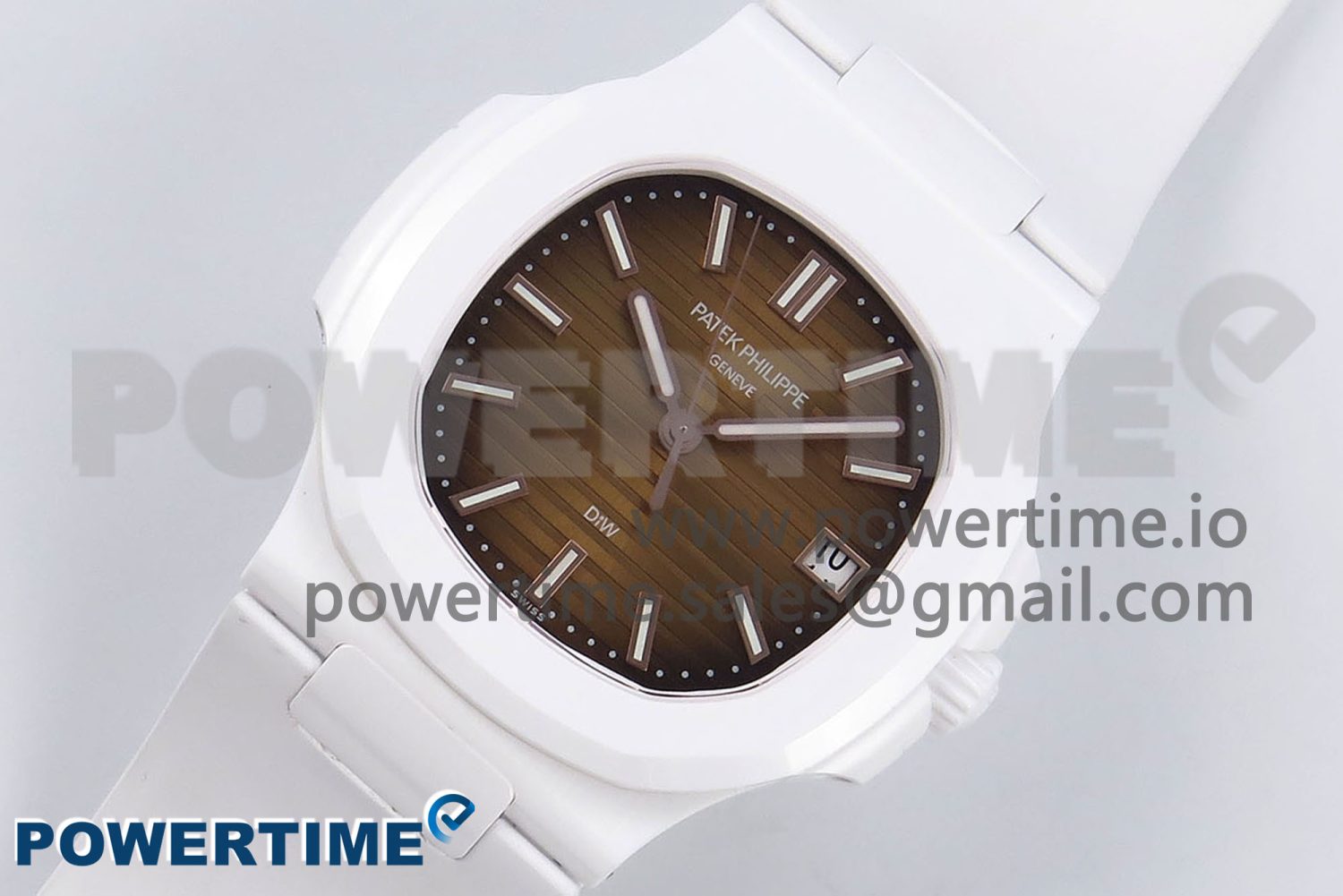 AET Nautilus 5711 White Ceramic AMGF Best Edition Brown Dial on White Rubber Strap MIYOTA 9015 - Image 2
