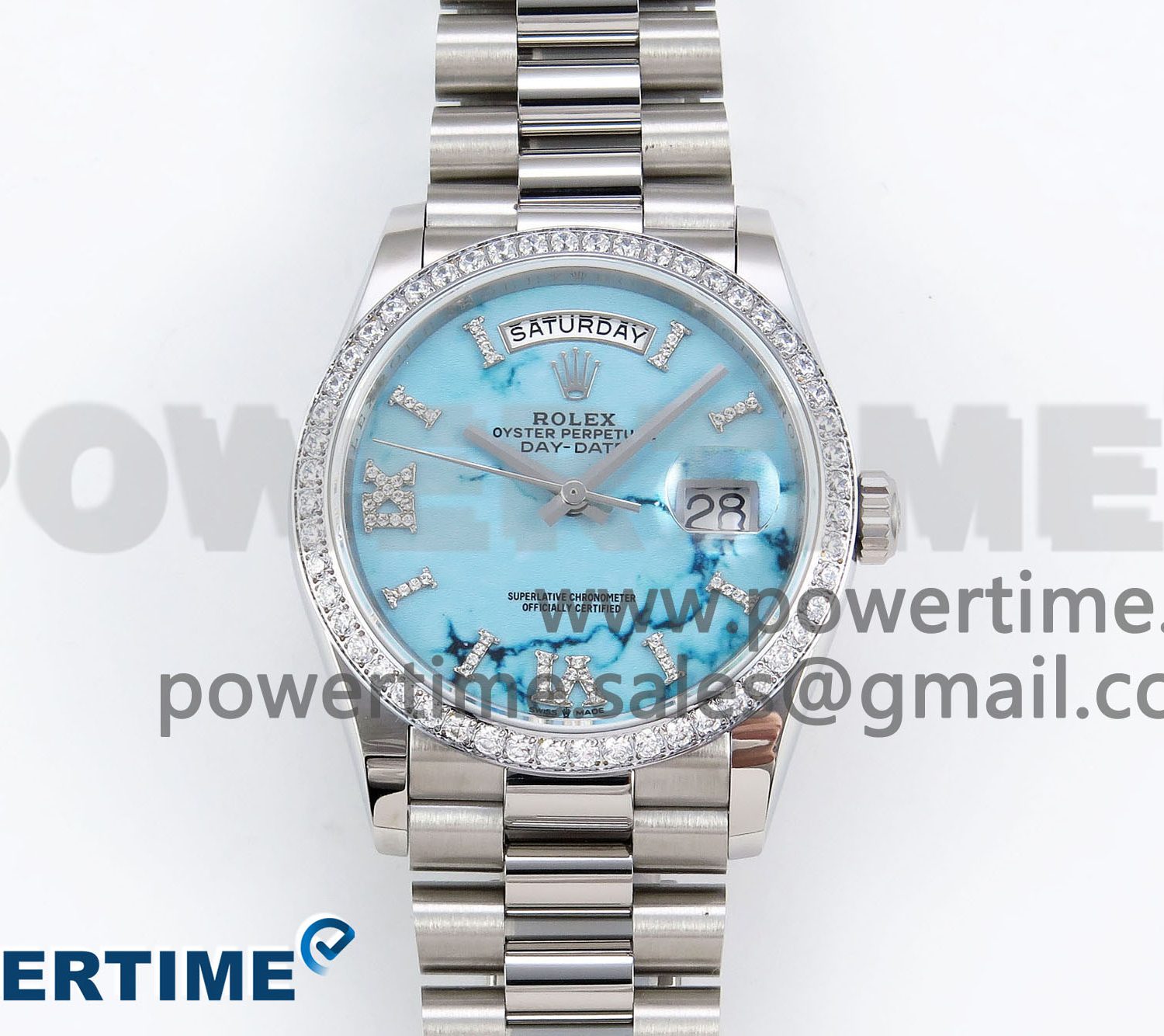 Day Date 36 SS TWSF Best Edition Blue Roman Diamonds Dial Diamonds Bezel on SS Bracelet A2836