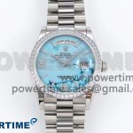 Day Date 36 SS TWSF Best Edition Blue Roman Diamonds Dial Diamonds Bezel on SS Bracelet A2836