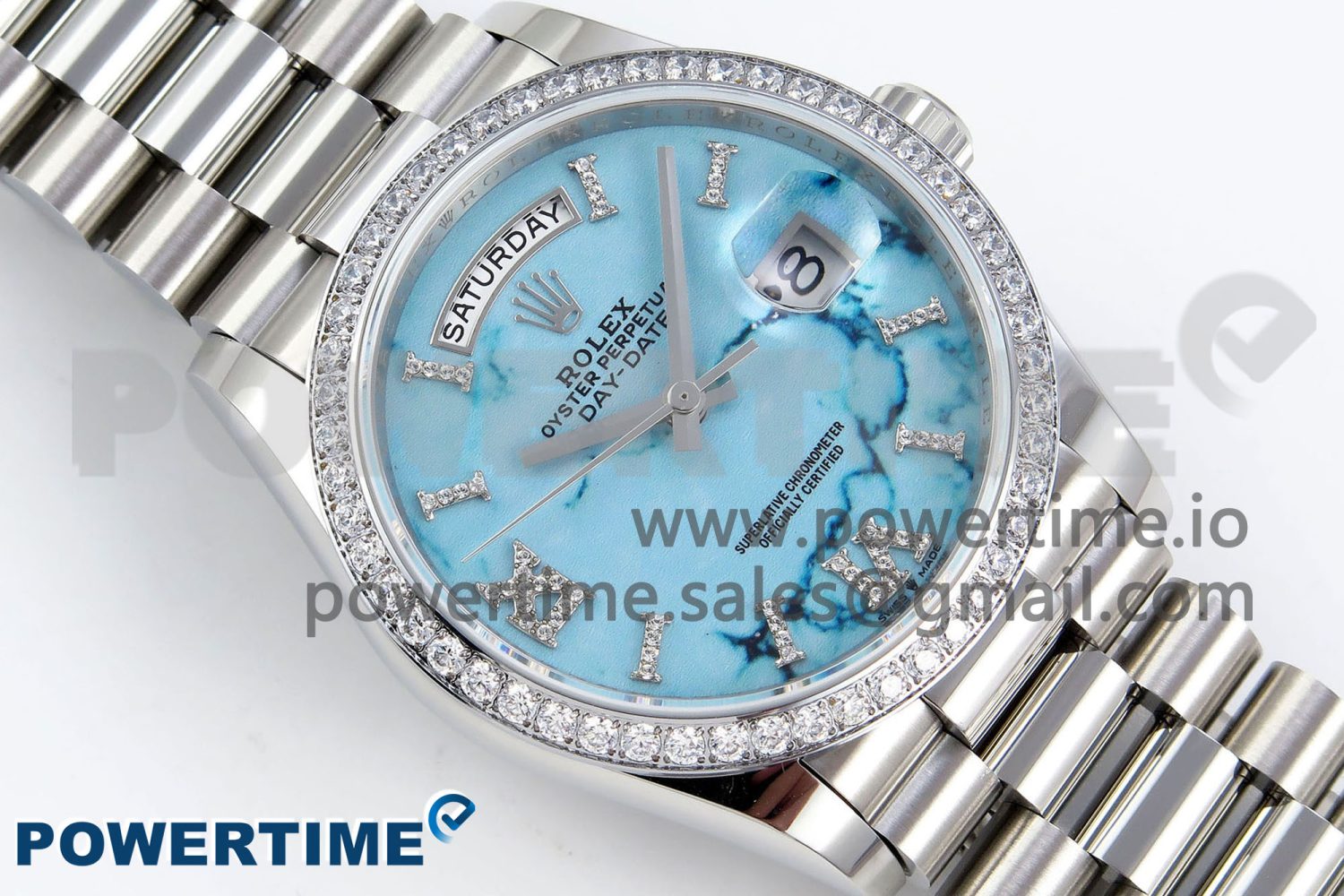 Day Date 36 SS TWSF Best Edition Blue Roman Diamonds Dial Diamonds Bezel on SS Bracelet A2836 - Image 3