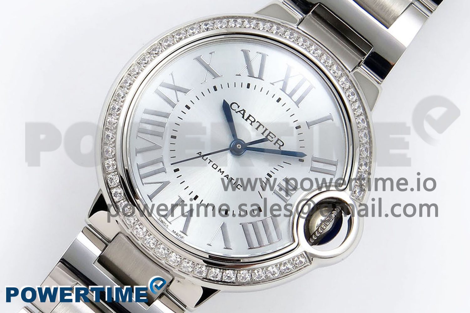 Ballon Bleu 33mm SS AF 1:1 Best Edition Silver Dial Diamonds Bezel on SS Bracelet SEIKO NH05A (Quick Release) - Image 2