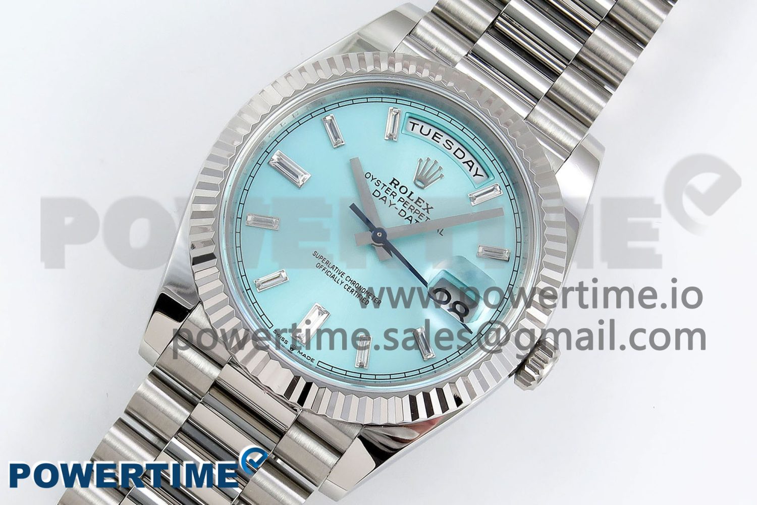 DayDate 40 228238 ARF 904L Steel Tiffany Blue Crystal Diamonds Bezel on President Bracelet VR3255 - Image 2