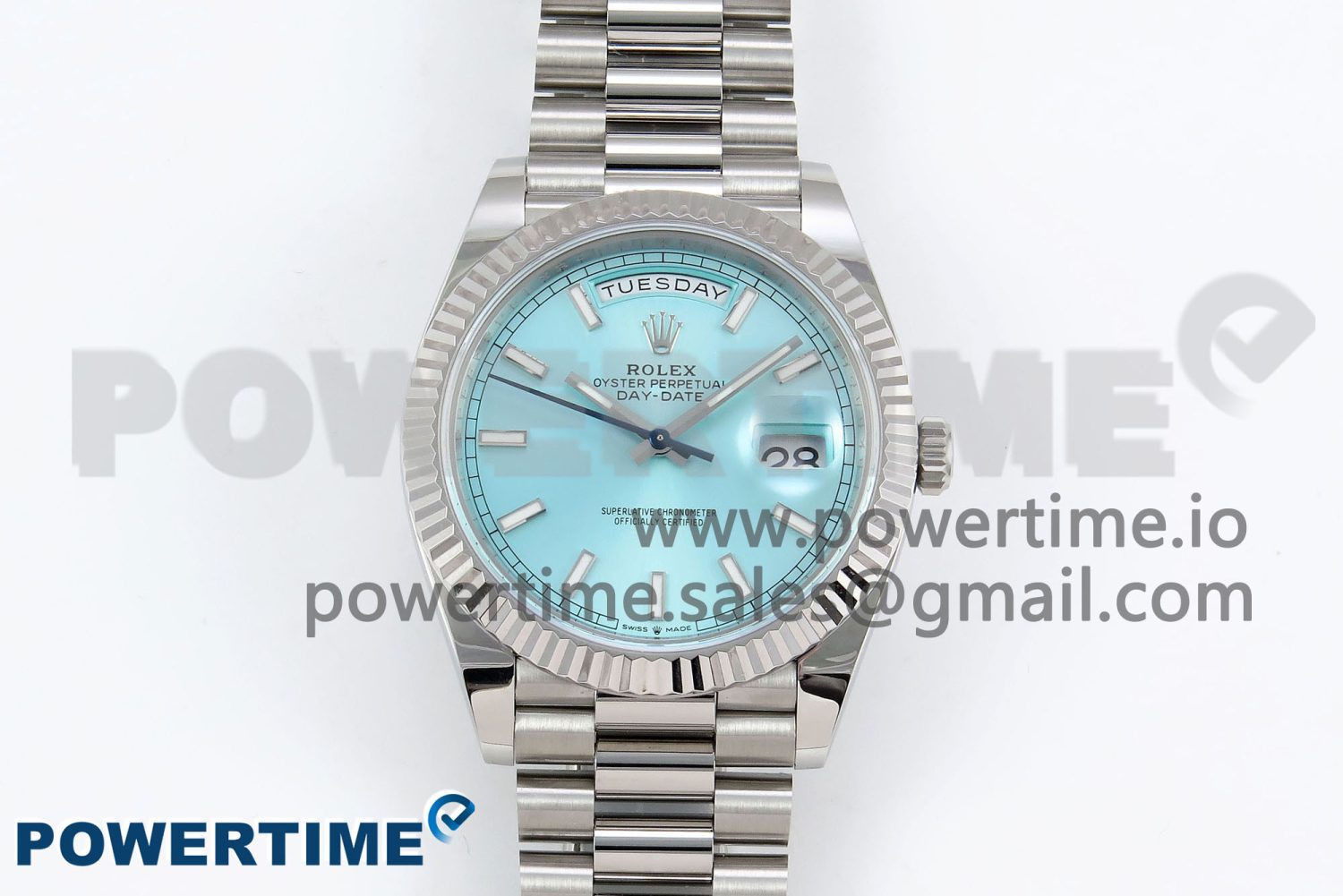 DayDate 40 228238 ARF 904L Steel Tiffany Blue Stick Dial on President Bracelet VR3255 - Image 1