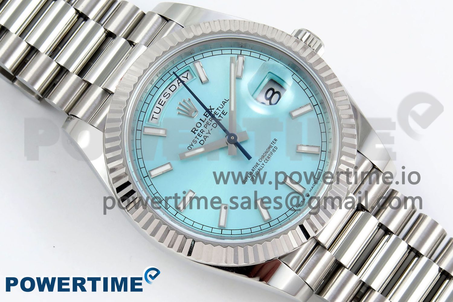 DayDate 40 228238 ARF 904L Steel Tiffany Blue Stick Dial on President Bracelet VR3255 - Image 3