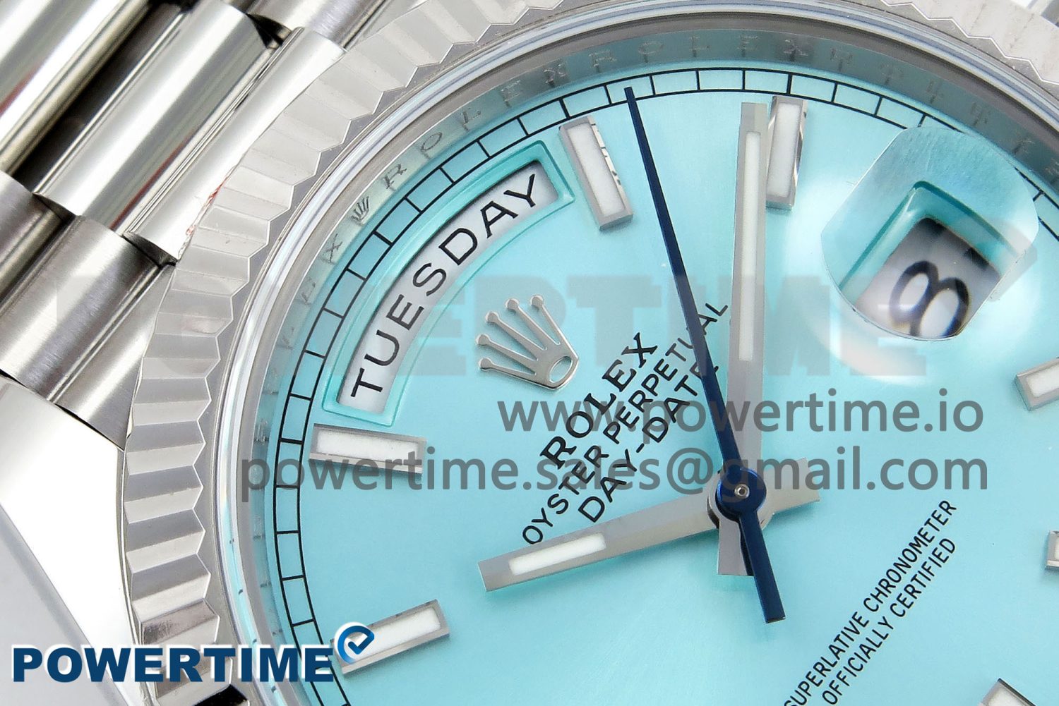 DayDate 40 228238 ARF 904L Steel Tiffany Blue Stick Dial on President Bracelet VR3255 - Image 4
