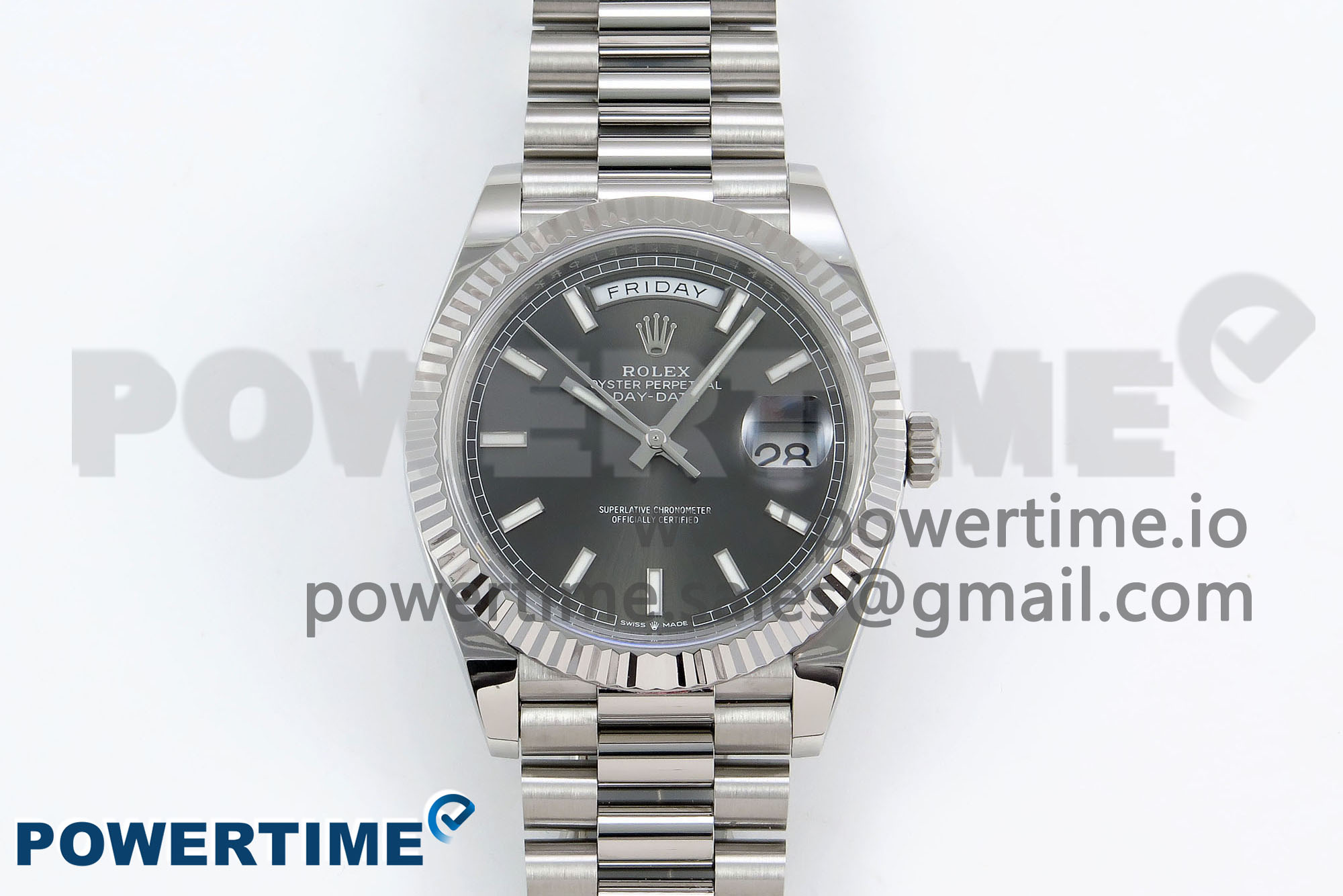 1 (8) DayDate 40 228238 ARF 904L Steel Grey Stick Dial on President Bracelet VR3255 - Image 1