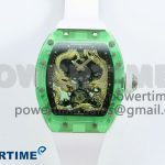 RM57 Green Transparent Tourbillon RMF Best Edition Gold Dragon Eagle Dial on White Rubber Strap