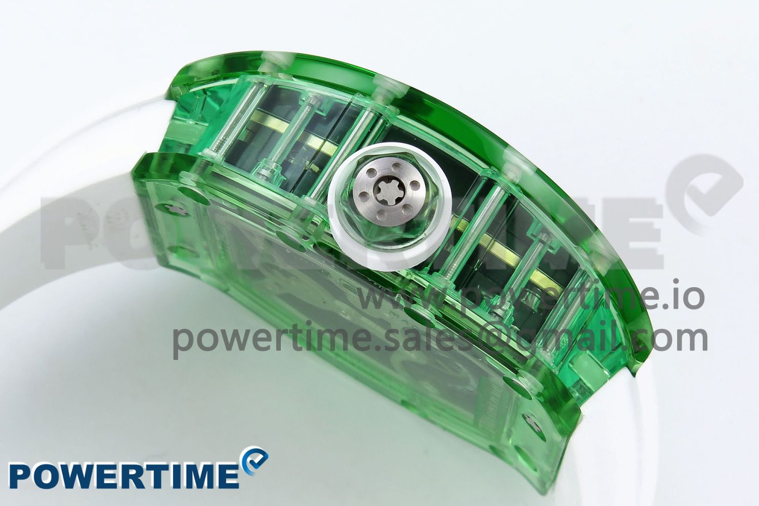 RM57 Green Transparent Tourbillon RMF Best Edition Gold Dragon Eagle Dial on White Rubber Strap - Image 6