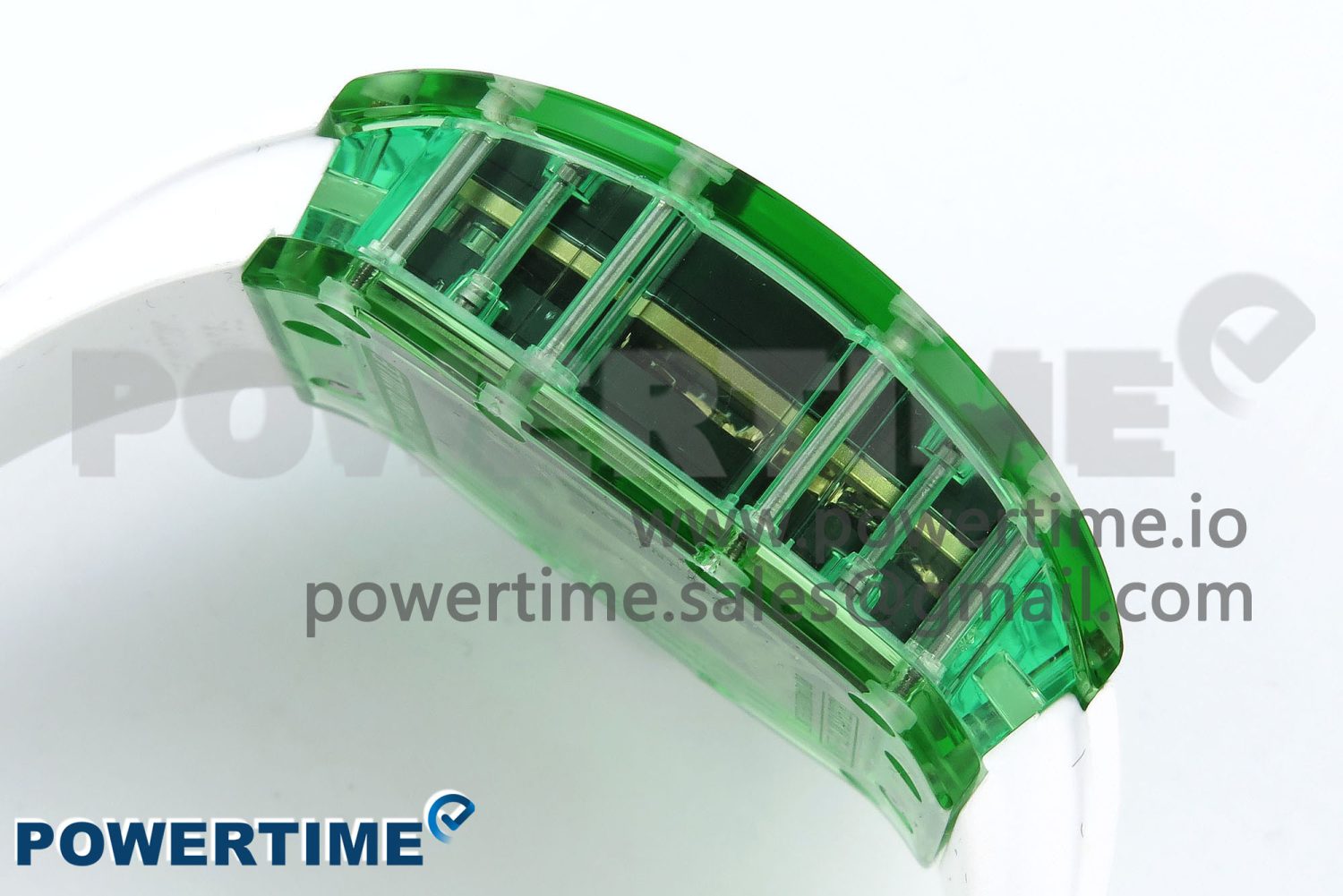 RM57 Green Transparent Tourbillon RMF Best Edition Gold Dragon Eagle Dial on White Rubber Strap - Image 7